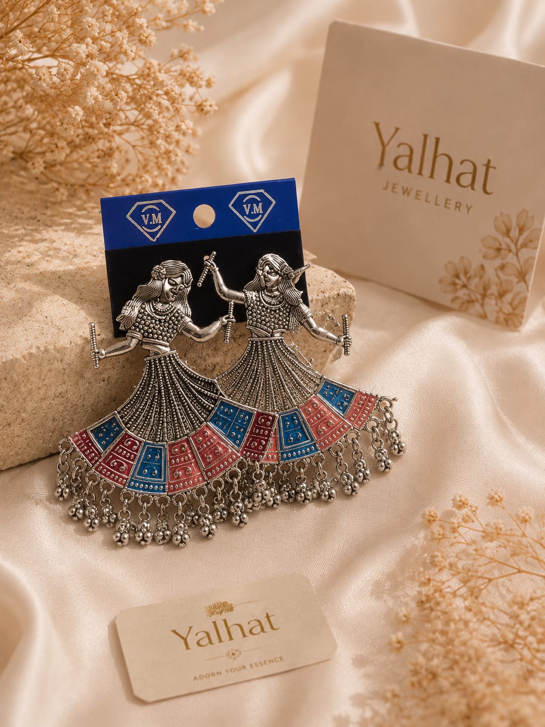 Yalhat Oxidised Colourful Lehenga Dandiya Girl Earrings | Boho Navratri Statement Earrings for Women