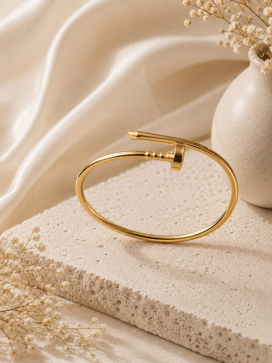 Yalhat Gold Nail Bracelet for Women | Anti-Tarnish 18K Gold Plated Stainless Steel Open Cuff Bangle | Adjustable Waterproof Minimalist Bracelet
