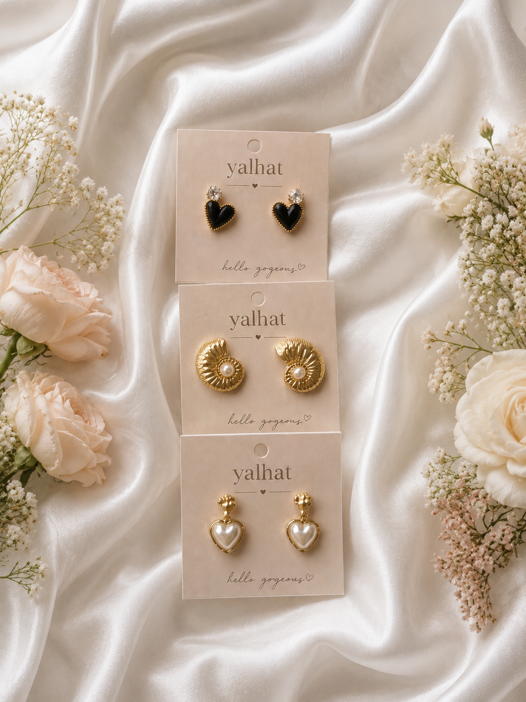 Yalhat 18K Gold Plated Pearl Spiral Semi Stud Earrings for Women | Anti Tarnish | Waterproof | Hypoallergenic | Korean Minimalist Statement Earrings