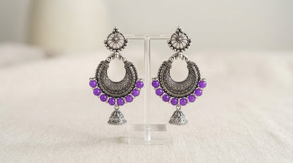 Purple Oxidized Chandbali Earrings for Women| Boho Ethenic Jhumka| Indian Traditional Jewelry| Statement Earrimgs Gift