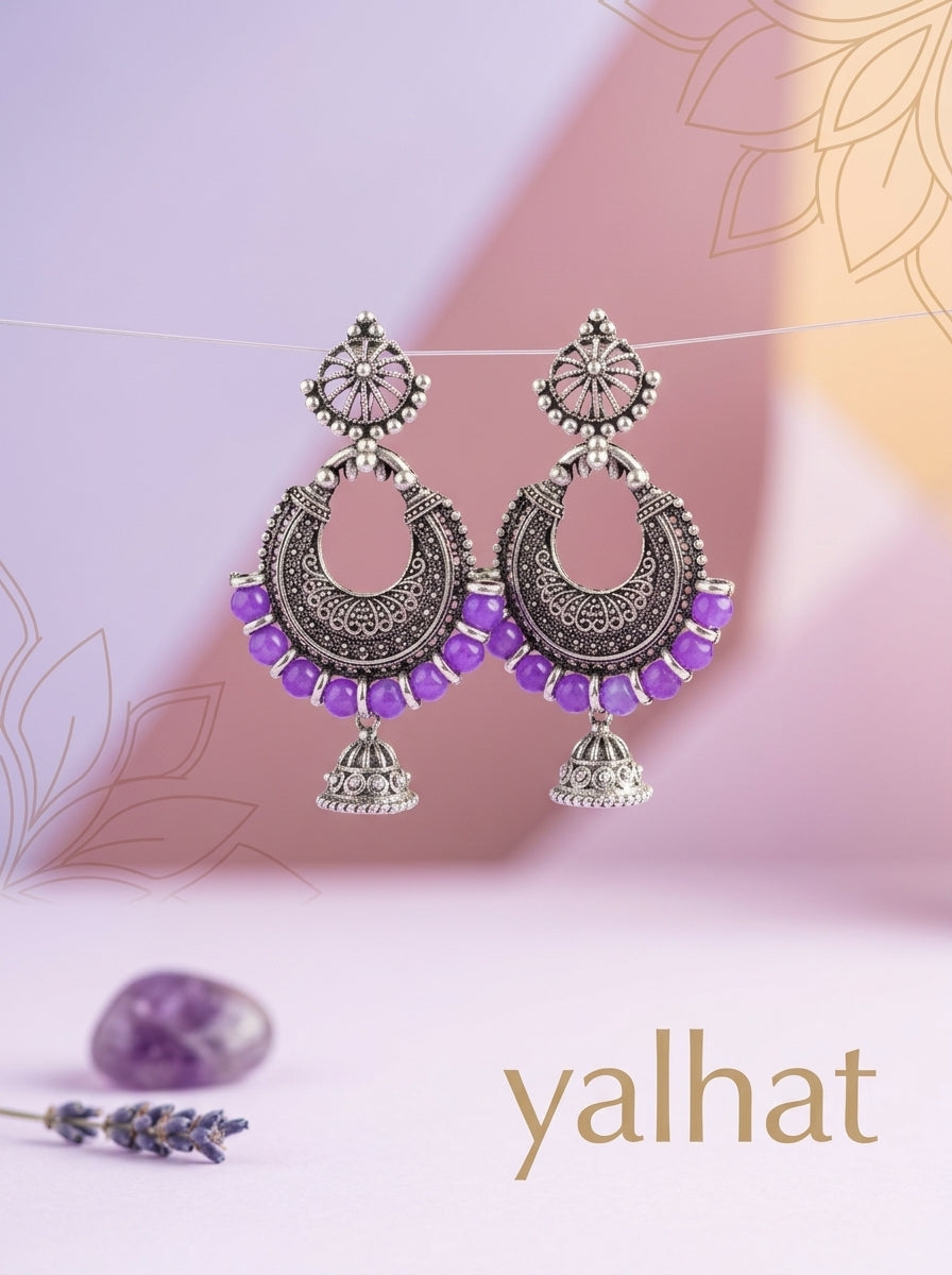 Purple Oxidized Chandbali Earrings for Women| Boho Ethenic Jhumka| Indian Traditional Jewelry| Statement Earrimgs Gift