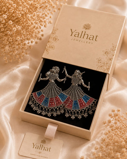 Yalhat Oxidised Colourful Lehenga Dandiya Girl Earrings | Boho Navratri Statement Earrings for Women