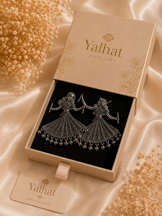 Yalhat Oxidised Dandiya Girl Statement Earrings | Traditional Garba Jhumkas for Women