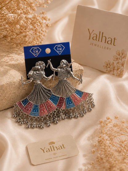 Yalhat Oxidised Colourful Lehenga Dandiya Girl Earrings | Boho Navratri Statement Earrings for Women