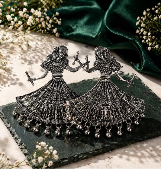 Yalhat Oxidised Dandiya Girl Statement Earrings | Traditional Garba Jhumkas for Women