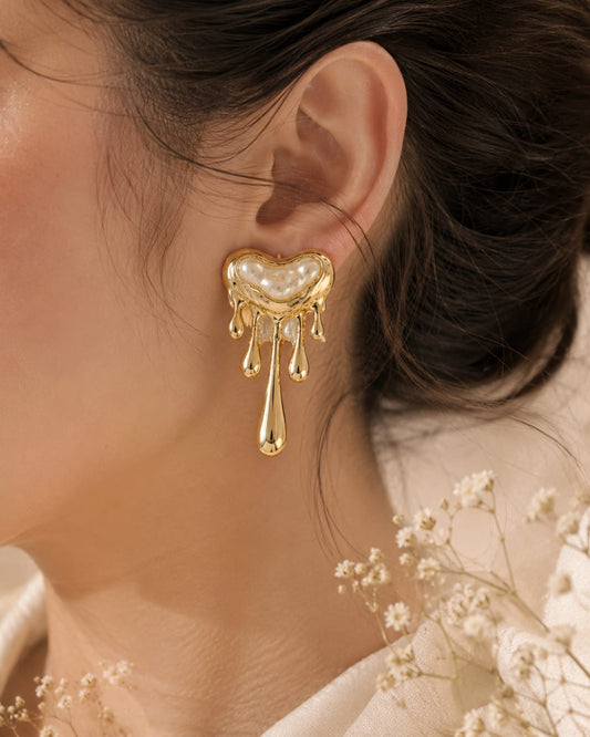 YALHAT Gold My Heart Melts Pearl Statement Earrings for Women | Trendy Designer Drop Earrings | Premium Fashion Jewellery