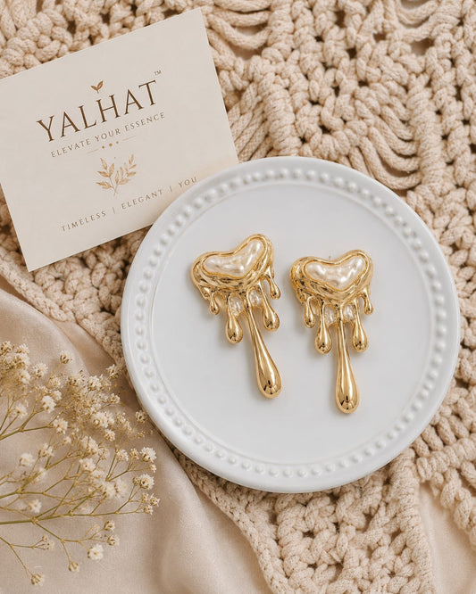 YALHAT Gold My Heart Melts Pearl Statement Earrings for Women | Trendy Designer Drop Earrings | Premium Fashion Jewellery