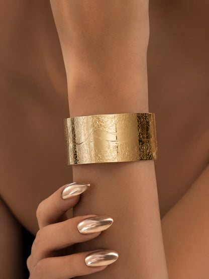 Yalhat Luxe Floral Gold Cuff Bracelet for Women | Adjustable Wide Statement Cuff | Anti-Tarnish Stainless Steel