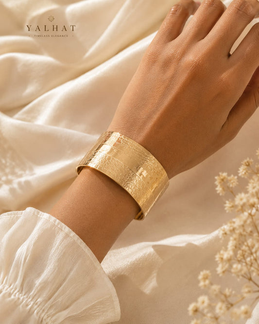 Yalhat Luxe Floral Gold Cuff Bracelet for Women | Adjustable Wide Statement Cuff | Anti-Tarnish Stainless Steel