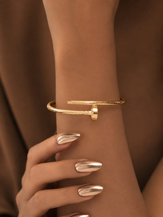 Yalhat Gold Nail Bracelet for Women | Anti-Tarnish 18K Gold Plated Stainless Steel Open Cuff Bangle | Adjustable Waterproof Minimalist Bracelet