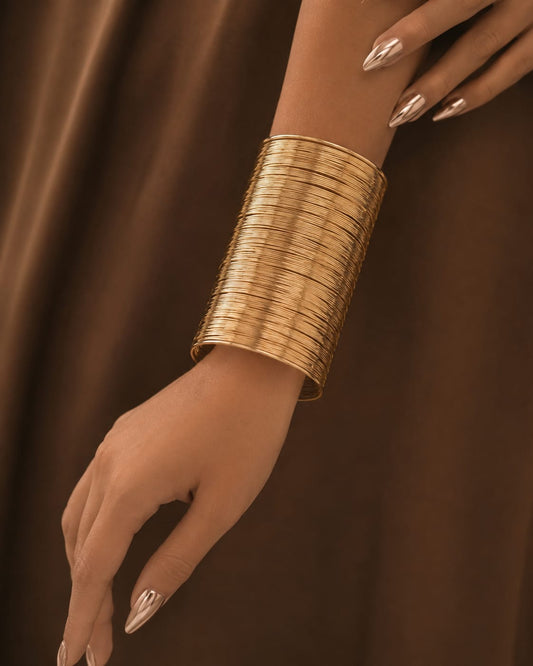 Yalhat Anti-Tarnish Gold Wire Statement Cuff Bracelet – Extra Wide Open Cuff