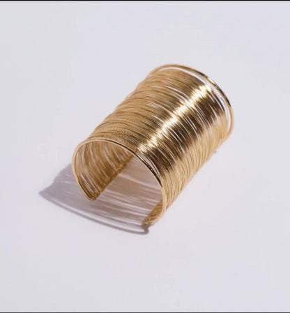 Yalhat Anti-Tarnish Gold Wire Statement Cuff Bracelet – Extra Wide Open Cuff