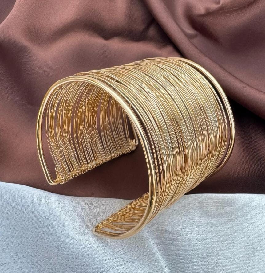 Yalhat Anti-Tarnish Gold Wire Statement Cuff Bracelet – Extra Wide Open Cuff