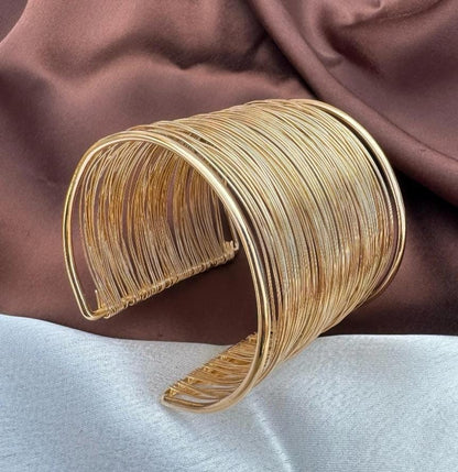 Yalhat Anti-Tarnish Gold Wire Statement Cuff Bracelet – Extra Wide Open Cuff