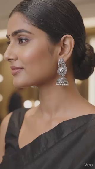 Oxidized Peacock Jhumka Earrings for Women | Traditional Ethenic Silver Look Earrings