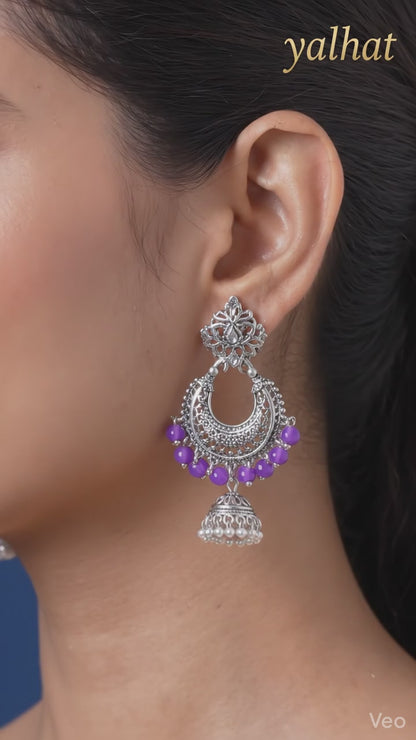 Purple Oxidized Chandbali Earrings for Women| Boho Ethenic Jhumka| Indian Traditional Jewelry| Statement Earrimgs Gift