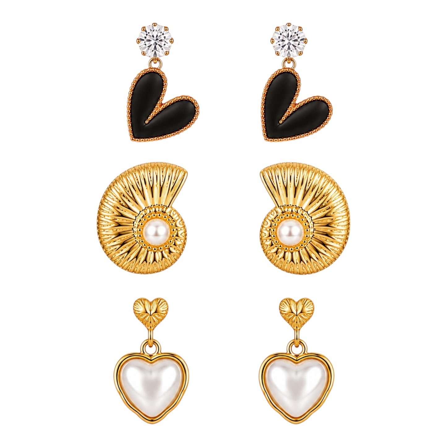 Black Heart Crystal Earrings for Women | 18K Gold Plated Anti Tarnish Waterproof Earrings | Yalhat