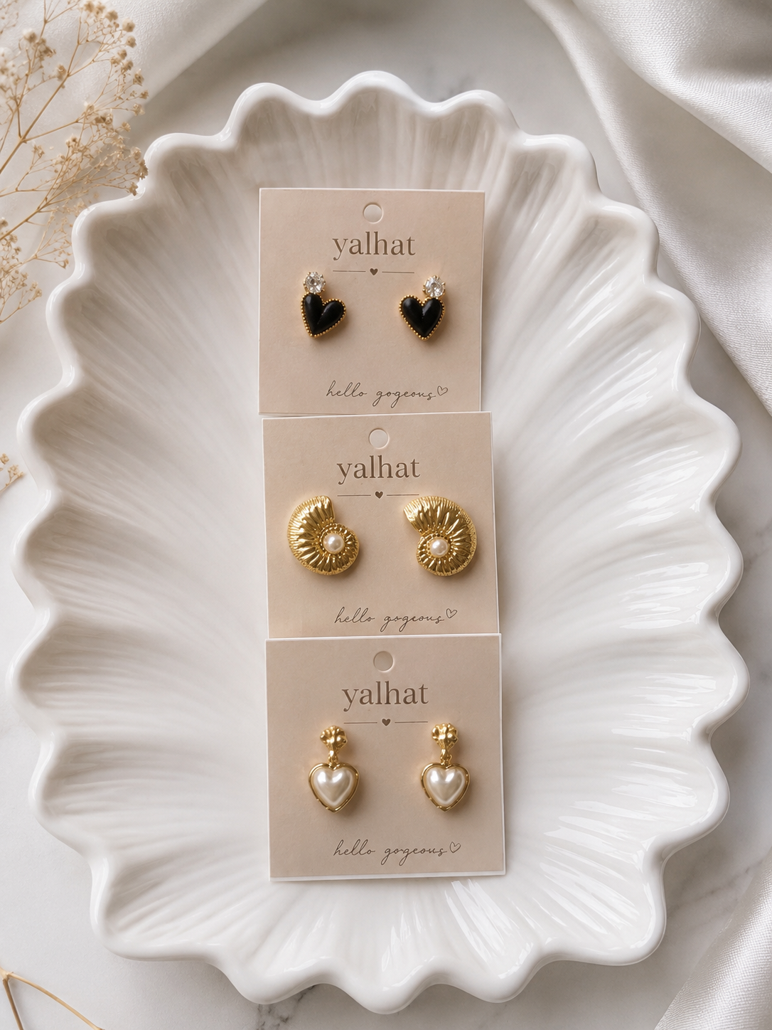 Black Heart Crystal Earrings for Women | 18K Gold Plated Anti Tarnish Waterproof Earrings | Yalhat