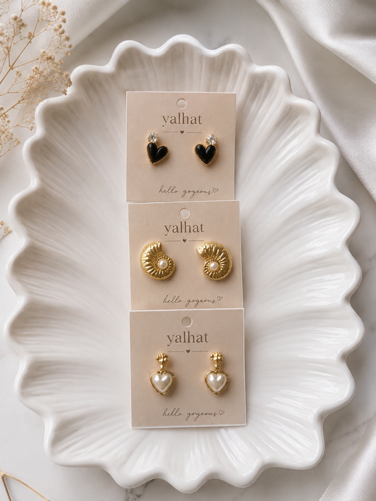 Yalhat 18K Gold Plated Heart Pearl Drop Earrings for Women | Anti Tarnish | Waterproof | Lightweight | Elegant Korean Style Earrings | Hypoallergenic Fashion Jewelry