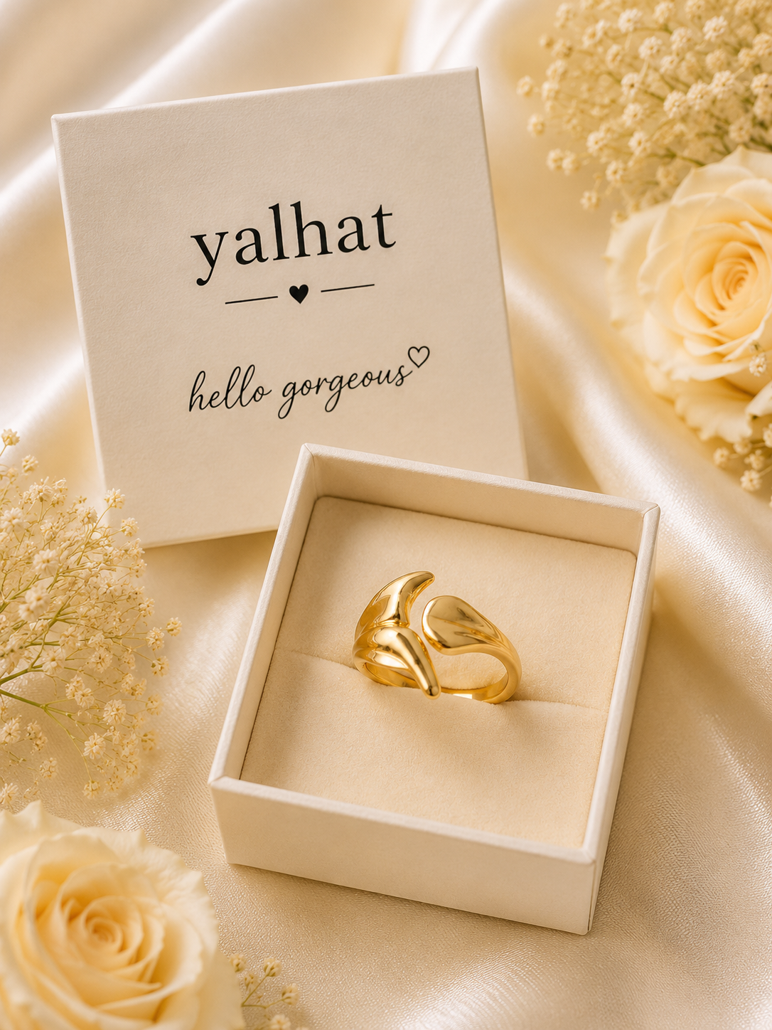 Yalhat Gold Abstract Mermaid Tail Adjustable Ring for Women | Modern Sculptural Open Finger Ring | Minimalist Gold Fashion Jewellery | Gift for Girls & Women
