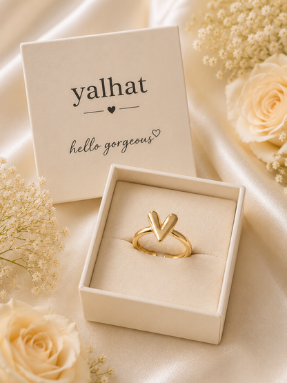 Yalhat Minimalist Gold Heart Adjustable Ring for Women | Elegant Open Heart Finger Ring | Anti Tarnish Fashion Jewellery | Gift for Girls & Women