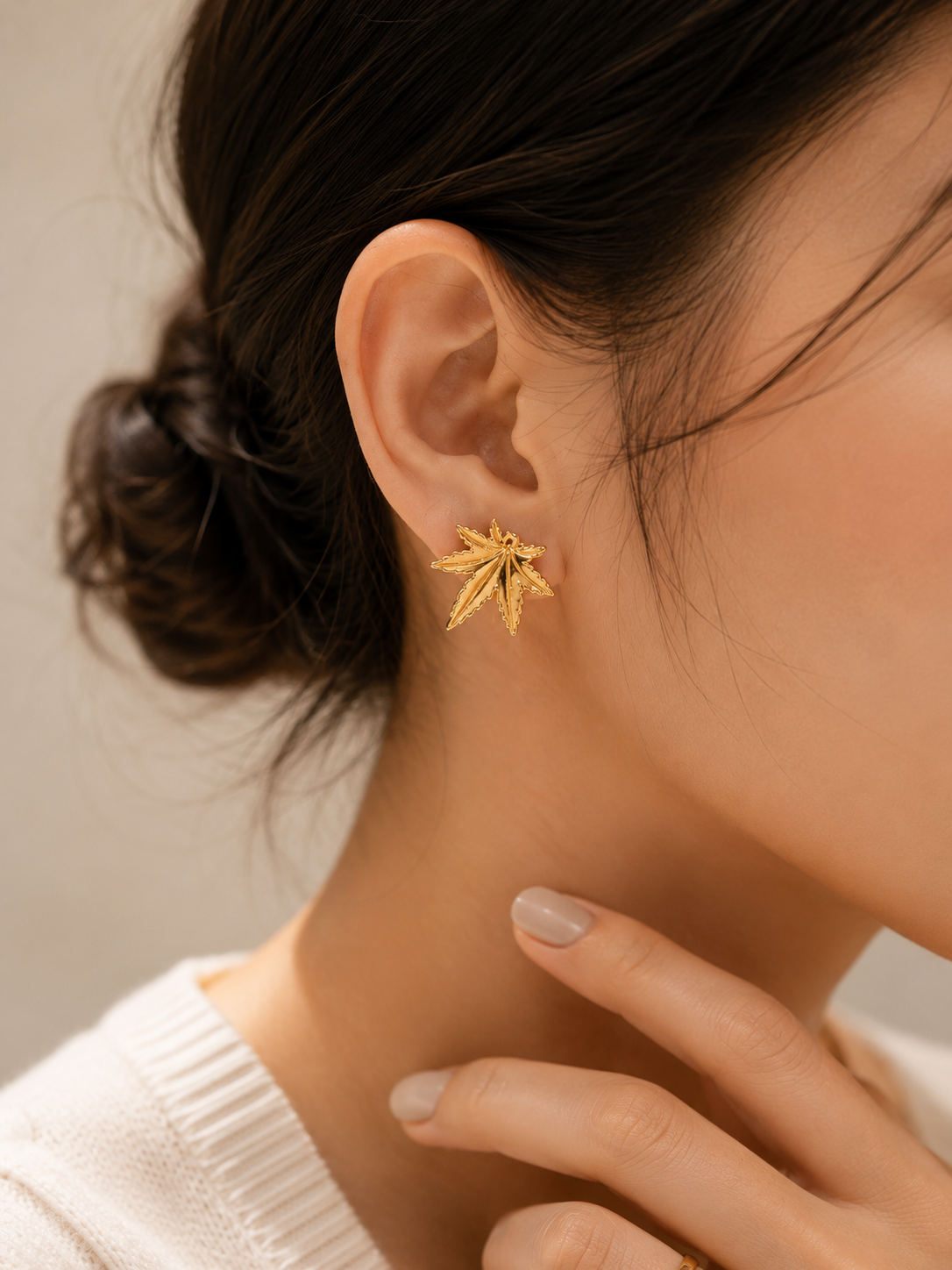 YALHAT Gold Leaf Stud Earrings for Women | Minimalist Luxury Gold Plated Anti-Tarnish Earrings