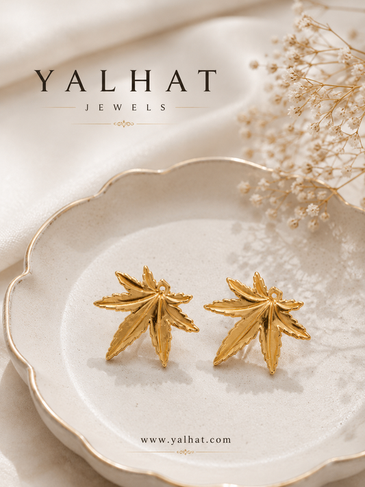 YALHAT Gold Leaf Stud Earrings for Women | Minimalist Luxury Gold Plated Anti-Tarnish Earrings